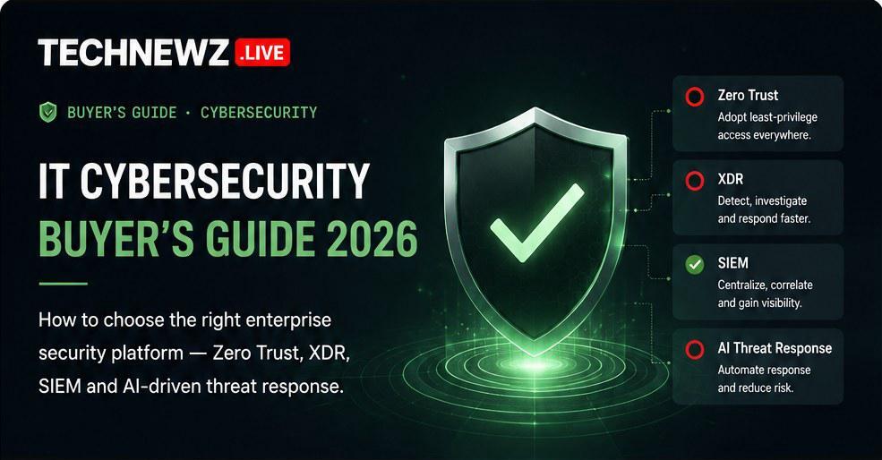 TechNewz.live IT Cybersecurity Buyer's Guide 2026 — how to choose the right enterprise security platform: Zero Trust, XDR, SIEM and AI-driven threat response.